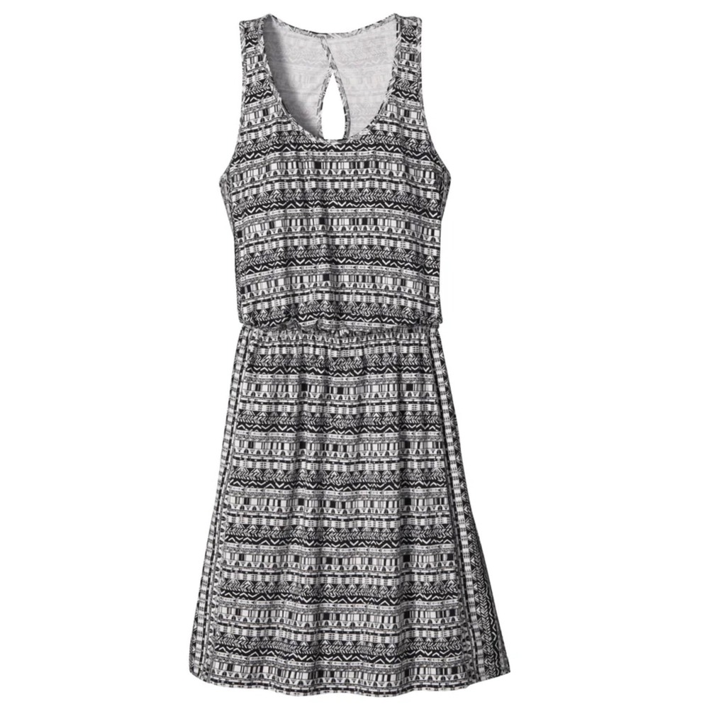 Patagonia West Ashley Dress Womens Medium Black Cream Geometric Tribal‎ Print